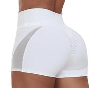 STARBILD Pantaloncini Donna Sportivi Scrunch Butt, Leggins Corti Vita Alta Push Up, Booty Shorts Hot Pants per Palestra Fitness Yoga, A Rete - Bianco S