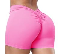 STARBILD Pantaloncini Donna Sportivi Scrunch Butt, Leggins Corti Vita Alta Push Up, Booty Shorts Hot Pants per Palestra Fitness Yoga, V Back Scrunch - Rosa L