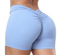STARBILD Pantaloncini Donna Sportivi Scrunch Butt, Leggins Corti Vita Alta Push Up, Booty Shorts Hot Pants per Palestra Fitness Yoga, V Back Scrunch - Blu XL