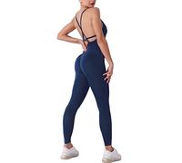 STARBILD Tuta Sportiva Donna AntiCellulite Push Up Sexy Senza Maniche 2 Pezzi Reggiseno Leggins Lunghi Jumpsuit Abbigliamento Ginnastica Yoga Bodysuits, M4180-Blu L