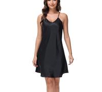 Starblazia Camicie da Notte Sexy Baby Doll Donna, Scollo a V Sottoveste Senza Maniche Con Spalline Regolabili, Pigiama Estivo, S, Nero