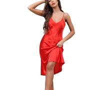 Starblazia Sottoveste Donna Lunga in Raso Spalline Regolabili Curvy Camicia da Notte Sexy Baby Doll Senza Maniche con Scollo a V Pigiama Donna