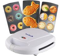 StarBlue - Macchina per mini-ciambelle, mini-torte e quiche, macchina per Taiyaki; macchina per dessert 3 in 1, con tre sezioni intercambiabili; AC 220-240V 50/60Hz 700-800W, colore bianco