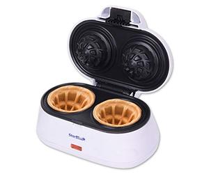 StarBlue - Macchina Per Waffle A Doppia Ciotola, Colore Bianco, Ideali Per Servire Gelato E Frutta, Idea Regalo, 220-240v 50/60hz 1200w, spina UK con adattatore UE