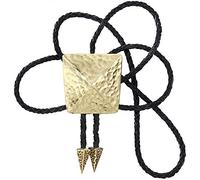 STARBRILLIANT CowBoy Cravatta Western Bolo Cravatta Da Uomo Scudo Vintage Con Pelle Nera Fatta A Mano(Golden)