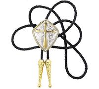 STARBRILLIANT CowBoy Cravatta Western Bolo Cravatta Da Uomo Scudo Vintage Con Pelle Nera Fatta A Mano(Gold cross)
