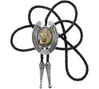 STARBRILLIANT Cravatta Western Fashion CowBoy Oro Iniziale Dalla A alla Z Cravatta Bolo CowBoy Con Bordo Motivo A Ferro Di Cavallo Grigio Argento (S)