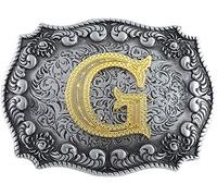 STARBRILLIANT Fibbie Per Cinture Western Da Uomo Con Lettere Iniziali Dalla A Alla Z Fibbie Per Cinture Da Cowboy Con Bordo Arrotolato, Nero Grigio (G)