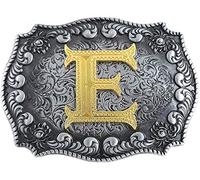 STARBRILLIANT Fibbie Per Cinture Western Da Uomo Con Lettere Iniziali Dalla A Alla Z Fibbie Per Cinture Da Cowboy Con Bordo Arrotolato, Nero Grigio (E)