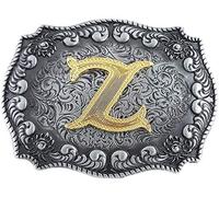 STARBRILLIANT Fibbie Per Cinture Western Da Uomo Con Lettere Iniziali Dalla A Alla Z Fibbie Per Cinture Da Cowboy Con Bordo Arrotolato, Nero Grigio (Z)