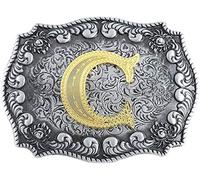 STARBRILLIANT Fibbie Per Cinture Western Da Uomo Con Lettere Iniziali Dalla A Alla Z Fibbie Per Cinture Da Cowboy Con Bordo Arrotolato, Nero Grigio (C)