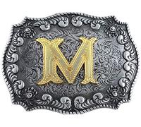 STARBRILLIANT Fibbie Per Cinture Western Da Uomo Con Lettere Iniziali Dalla A Alla Z Fibbie Per Cinture Da Cowboy Con Bordo Arrotolato, Nero Grigio (M)