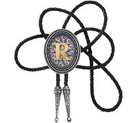 STARBRILLIANT Vintage Iniziale Dalla A Alla Z CowBoy Nero Bolo Cravatta Intagliare Fiore Con Corda Di Pelle Bovina ， Ovale Iniziale (R)