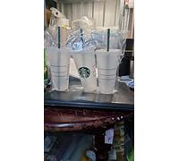 Starbucks - 3 bicchieri riutilizzabili in plastica dura Venti, 680 ml, con coperchio e cannuccia verde, con tappo