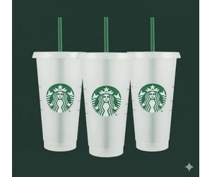 Starbucks - 3 bicchieri riutilizzabili in plastica dura Venti, 680 ml, con coperchio e cannuccia verde, con tappo