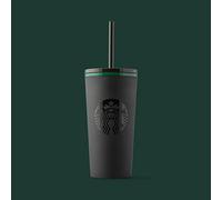 Starbucks - Bicchiere termico con cannuccia, nero opaco con bordo verde, 355 ml