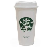 Starbucks - Tazza da viaggio riutilizzabile in plastica, grande, colore bianco, capacità 473 ml, 16 oz