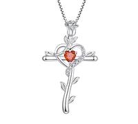 starchenie Collana Croce da Donna Argento 925 con Zirconi Cuore Rose Eterna Regalo per Le Mamma