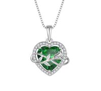 starchenie Collana Cuore Donna Argento 925 con Rosa Eterna Verde Pietra Portafortuna Zirconi Ciondolo Regalo Gioielli