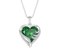 starchenie Collana Cuore Donna Argento 925 con Verde Pietra Portafortuna Zirconi Guardiano di Amore Ciondolo Regalo Gioielli
