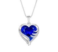 starchenie Collana Cuore Donna Argento 925 con Zaffiro Pietra Portafortuna Zirconi Guardiano di Amore Ciondolo Regalo Gioielli