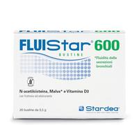 Stardea Fluistar 600 Bustine | N-Acetilcisteina 600 mg, Malva e Vitamina D3 | Fluidità Secrezioni Bronchiali e Benessere Orofaringeo | Senza Glutine | 20 Bustine da 3,5 g
