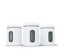 stardis Set di 3 barattoli da 0,9 l, con coperchio e finestra di visualizzazione, per alimenti, resistenti, in metallo, per caffè, tè, cereali, caffè, rivestimento anti-impronte, colore: bianco