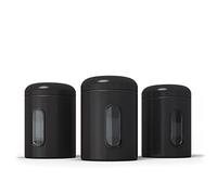 stardis Set di 3 barattoli da 0,9 l, con coperchio e finestra di visualizzazione, per alimenti, resistenti, in metallo, per caffè, tè, cereali, caffè, rivestimento anti-impronte, colore nero