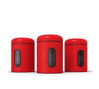 stardis Set di 3 barattoli da 0,9 l, con coperchio e finestra di visualizzazione, per alimenti, robusti, in metallo, per caffè, tè, cereali, caffè, rivestimento anti-impronte, colore: rosso