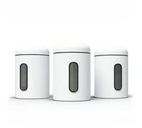 stardis Set di 3 barattoli da 1,9 l, con coperchio e finestra di visualizzazione, per alimenti, resistenti, in metallo, per caffè, tè, cereali, caffè, rivestimento anti-impronte, colore: bianco