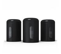 stardis Set di 3 barattoli da 1,9 l, con coperchio e finestra di visualizzazione, per alimenti, resistenti, in metallo, per caffè, tè, cereali, caffè, rivestimento anti-impronte, colore nero