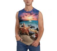 Starfish and Coral On Beach Stampa Allenamento Senza Maniche Camicia per Uomo, Canotte Atletiche Palestra Tee Shirt per Corsa Fitness, Nero , M