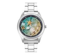 Starfish and Seashell on the Beach - Orologio da polso da uomo, analogico, al quarzo, stile casual
