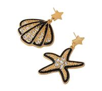 Starfish asimmetrico e orecchini a goccia con conchiglia da donna-Cristallo in riva al mare-Gioielli da spiaggia con accento costiero orecchini per l'estate e le vacanze