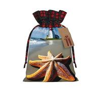Starfish Lighthouse Beach 1 pz borsa natalizia con coulisse 11,9 x 17,5 cm, borsa robusta per regali e oggetti essenziali per l'uso quotidiano