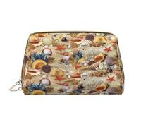Starfish Seashell Sandy Beach Theme Leather Hand Held Zipper Makeup Bag Cute Make Up Case Large Wide Open Pouch Pen Case, bianco, Taglia unica
