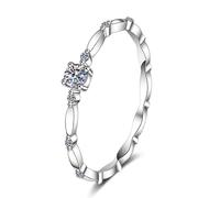 StarGems 0.1ct Moissanite 925 Placcato Platino Argento Torre Eiffel Banda Squillo B4459-0.1ct-14