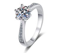 StarGems 0.5ct Moissanite 925 Placcato Platino Argento&Zirconia Banda Classica Sei punte Squillo B4551-0.5ct-14