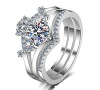 StarGems 0.8ct Moissanite 925 Placcato Platino Argento&Zirconia Corona-forma Tre file Principessa&Regina Squillo B4546-0.8ct-7.75