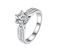 StarGems 3ct Moissanite Argento 925 Placcato Platino Doppio strato Zirconia Classica Sei punte Squillo B4422-3ct-7.75