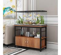 STARHMLUX 55-75 Gallon Fish Tank Stand, Metal Frame Aquarium Stands, with Shelves and Storage Cabinet for Fish Tank Accessories Storage, for Home Office Black frame + walnut 100x45x70cm