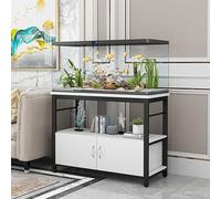 STARHMLUX 55-75 Gallon Fish Tank Stand, Metal Frame Aquarium Stands, with Shelves and Storage Cabinet for Fish Tank Accessories Storage, for Home Office Black frame + white 60x40x70cm