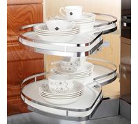 STARHMLUX Blind Corner Cabinet Pull Out Organizer, 2-Tier Shelf Kitchen Magic Corner Pull Out with Soft Close, Adjustable Height, for Kitchen or Bathroom Cabinets Left Pull-Out Style Basic model 900