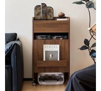 STARHMLUX Hidden Cabinet for Robot Vacuum Cleaner, Wooden Side Table with Doors and Casters, Space Saving Sweeping Robot Stand for Living Room, Bedroom Coffee Brown 51x45x94cm