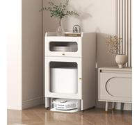 STARHMLUX Hidden Cabinet for Robot Vacuum Cleaner, Wooden Side Table with Doors and Silent Casters, Space Saving Organizer, for Living Room, Bedroom, Balcony Cream White 50x40x89cm