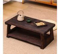 STARHMLUX Japanese Folding Coffee Table Low Coffee Table Wood Floor Table Desk for Sitting on The Floor Portable for Living Room Tatami Tea Room Dining Bedroom Carbonized Color 80x40x32cm