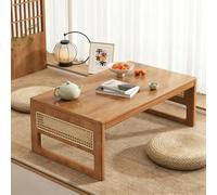 STARHMLUX Japanese Folding Floor Table Foldable Coffee Tables Wood for Sitting on The Floor with Rattan for Living Room Tatami Tea Room Dining Bedroom Unique Style Cherry Wood 80x40x30cm