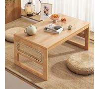 STARHMLUX Japanese Folding Floor Table Foldable Coffee Tables Wood for Sitting on The Floor with Rattan for Living Room Tatami Tea Room Dining Bedroom Unique Style Natural Wood 60x40x30cm