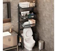 STARHMLUX Mobile Sopra Wc Impermeabile, Portaoggetti Bagno con Ripiani Regolabili, Porta Detersivi Lavatrice, Design Estraibile, Salvaspazio black