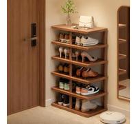 STARHMLUX Scarpiera Stretta in Legno Verticale Slim 6-8 Livelli Portascarpe Salvaspazio per Ingresso e Corridoio Montaggio Rapido Incastro Senza Attrezzi Bicolore Wood color 6F